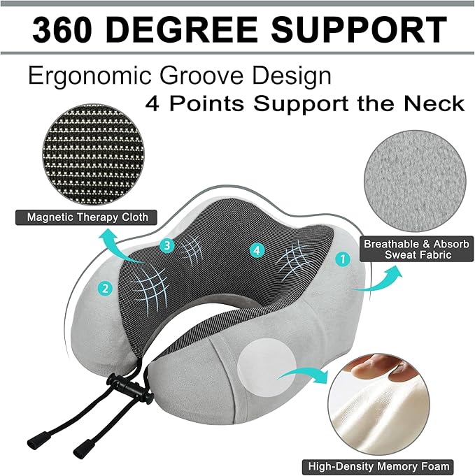 urnexttour Travel Pillow and Blanket Set Neck Pillows Travel Essentials with Sleep Mask for Airplane Car Memory Foam Grey