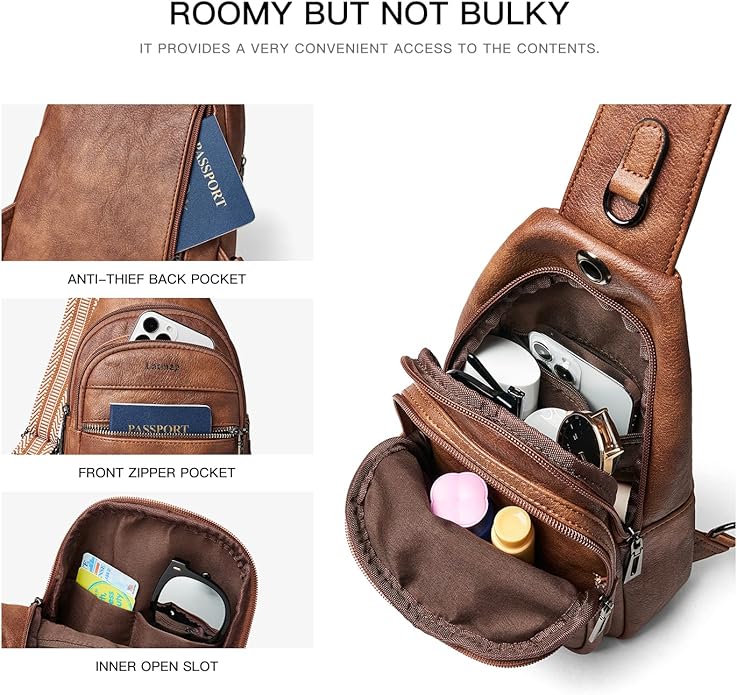LATMAP Sling Bag For Women Faux Leather Small Casual Daypack Backpack Fanny Pack Crossbody Chest Bags Purse