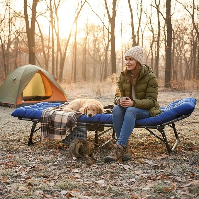 ABORON Camping Cot for Adult 28" Extra Wide, Heavy-Duty 1200D Oxford Cot for Sleeping, Portable Folding Camp Bed with Mat & Carry Bag