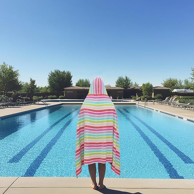 COTTON CRAFT Hooded Beach Towel – Oversized 35 x 70 Towel with Hood for Adults - 100% Cotton Velour Dobby Terry Towel - 450 GSM Pool Bath Wrap - Soft Absorbent Quick Dry – Pink Multi