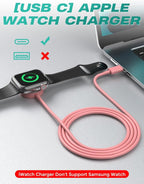 2Pack USB C for Watch Charger Magnetic Charger Wireless Portable Compatible with Watch Ultra2 Ultra Series 10/9/8/7/6/SE/SE2/5/4/3/2/1-[1m/Pink]