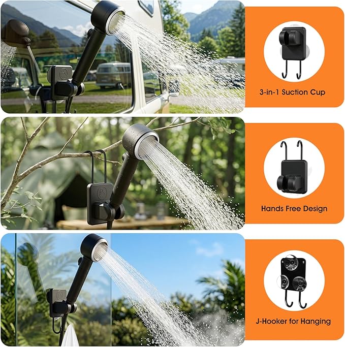 2026 Upgraded Portable Camping Shower with Portable Shower Pan,10000Mah Rechargeable Portable Shower Head with Camp Shower Floor,Outdoor Shower Pan with Drain Hose,5 Spray Portable Shower Pump