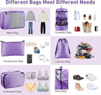 Toncoke 8-Piece Packing Cubes for Travel, Mesh Luggage Organizers with Shoe Bag, Toiletry Bag, Laundry Pouches, 4 Sizes (XL/L/M/S) for Suitcase Organization, Men Women Kids, Purple