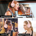 Uliptz Wireless Bluetooth Headphones, 65H Playtime, 6EQ Sound Modes, HiFi Stereo Over Ear Headphones with Microphone, Foldable Bluetooth 6.0 Headphone for Travel/Office/Cellphone/PC (Rose Gold)