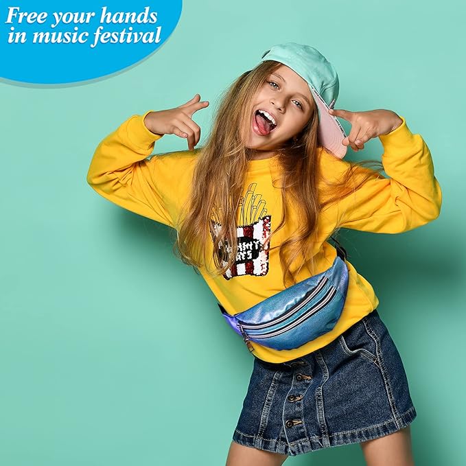 Frienda 2 Pieces Holographic Fanny Pack for Women Colorful Sport Waist Bag Pack