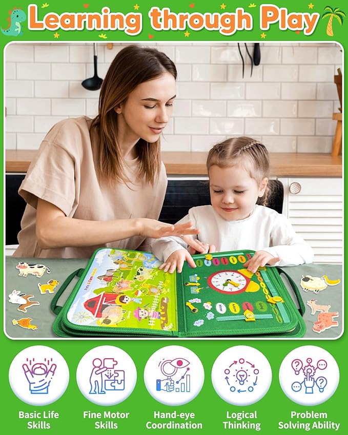 Gojmzo Busy Board Montessori Toys for Toddler Year Old Boy Girl Birthday Gifts, Busy Book Sensory Toys for Toddlers, Learning Educational Toddler Travel Activities
