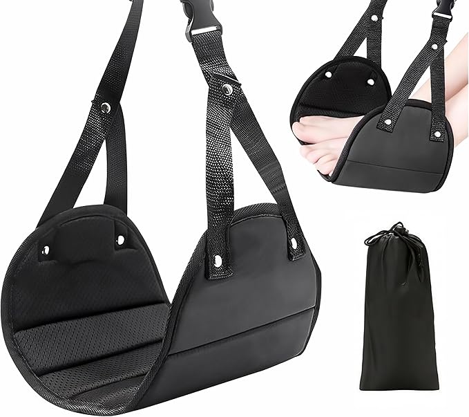 Foot Hammock for Aircraft Travel Car, with Storage Bag, Adjustable Portable Foldable Footrest Leg Rest, Removable Mat for Men and Women, Desktop Hammock Support for Travel, Cars and Home