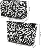 SOIDRAM 2 Pieces Leopard Print Makeup Bag Large Cosmetic Bag Capacity Canvas Mix Travel Toiletry Bag Organizer Cute Makeup Brushes Aesthetic Accessories Storage Bag for Women, Leopard Print Mix Black