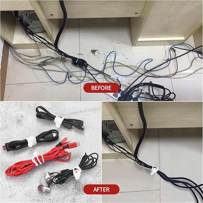 25 Pcs Silicone Cable Ties, Reusable Cable Straps Wire Organizer, Cable Management Cord Organizer for Fastening Earphone Phone Charger Home Office Desk Kitchen Appliances Cable Cords Wires