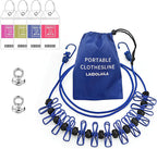 Magnetic Retractable Clothes Line for Cabin - Approved 2025 2026 Cruise Essentials Clothes Drying Rack Travel Clothesline with Clothespins -4 Luggage Tags Strong Magnets Hooks (Blue)