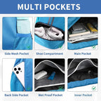 JELUTAR Drawstring Backpack Gym Bag with Shoes Compartment for Soccer, Basketball, Swim, Water-Resistant String Backpack Beach Cinch for Women Men, Sky Blue