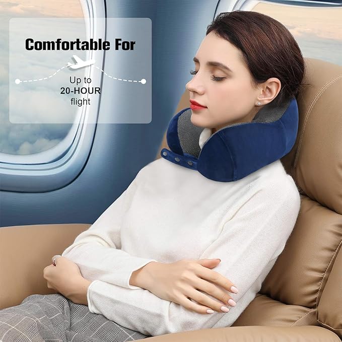 Cirorld Neck Pillow for Traveling, Travel Pillows for Airplanes,100% Pure Memory Foam Travel Neck Pillow, Adjustable Flight Pillow, Portable Plane Accessories with Eye Mask, Earplugs, Carry Bag