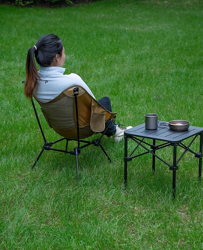 iClimb Ultralight Compact Camping Folding Beach Chair with Anti-Sinking Large Feet and Back Support Webbing (Brown- Square Frame)