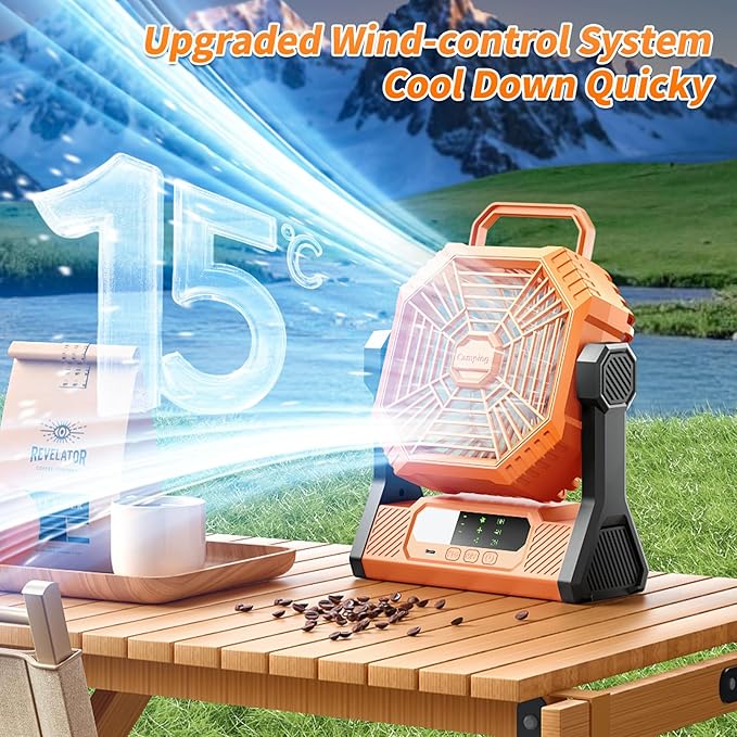 VVU&CCO Table Fan Portable Fan for Camping with LED Lantern,10000mAh Rechargeable Battery,30H Runtime,USB-C Fast Charging,3 Speeds Strong Airflow,Cordless for Travel Barbecue Home Office Tent Desk