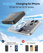 Magnetic Portable Charger, Power Bank Fast Charging 22.5W 10000mAh, Portable Charger with Built in Cable, for Magsafe Battery Pack Compatible with iPhone 17/16/15/14/13/12 Pro/Pro Max, Samsung Black