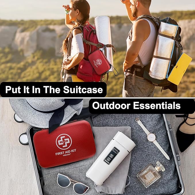 VRIEXSD Premium First Aid Kit, 320 Piece Waterproof Hard Shell Eva First Aid Kit for Home, Camping, Cars, Hiking, Travel, Businesses & Outdoor Emergencies - Emergency Medical Kits (Red)