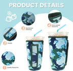 KJQJLY 3 Reusable Iced Coffee Sleeves for Iced Coffee Cups or Drinks Reusable Neoprene Insulated Sleeves for Hot and Cold Drinks from Starbucks, Dunkin, And More (Moonflower)