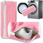 2Pcs Reusable Shoe Washing Machine Bag for Washer and Dryer:Free Up Hands, Prevent Deformation,shoe bag with Zipper Protection Design, Use for all Shoes,Sports Shoes(Yellow) (A-Pink)