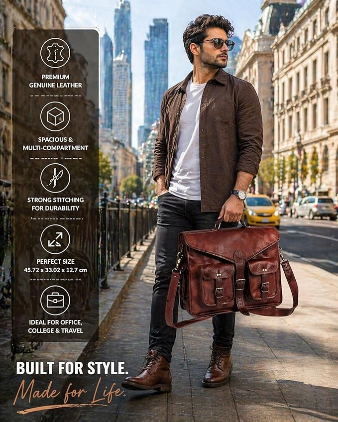 DHK Laptop Messenger Bag 17.6 Inch, Tocode Water Resistant Vintage Canvas Leather Shoulder Bag, Durable Computer Bags Business Briefcases Satchel Bag Work Bags for Men and Women, Coffee (brown)