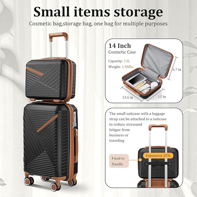 Hard Shell Luggage Sets 4 Piece with 360 Spinner Wheels,Lightweight Suitcase Set with TSA Lock,Travel Luggage Set with Telescoping Handle,Light and Strong,Easy to Clean (Black)