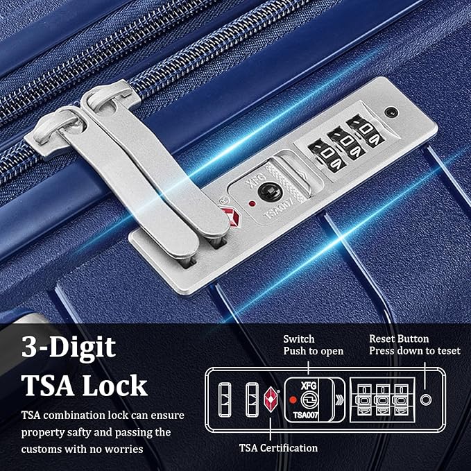 4 Piece Luggage Set, Hardside Expandable Lightweight Suitcase with 360° Mute Spinner Wheels Luggage Sets, TSA Lock, 14/20/24/28 Inch Travel Luggage for Men, Women and Girls (Navy Blue)