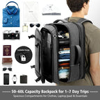 Spacious Carry On Backpack,Expandable Large 1-7DAYS Capacity Travel Backpack with Cable Access Port,Fits 18.4" Laptop,Anti Theft Water Resistant Work Backpack for Men Women,Extended Travel Work,Grey