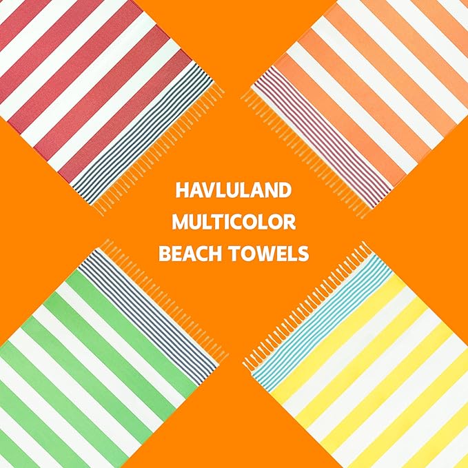HAVLULAND 6-Packs Turkish Beach Towel Oversized 72"x40", 100% Turkish Cotton, Quick Drying Bath, Pool & Beach Towels - Sand Free, Extra Large, Ultra Soft, Compact & Lightweight for Travel