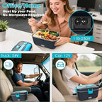 COZYEXPERT Electric-Lunch-Box-Heated-Food-Warmer 100W Heating Lunchbox for Adults 1.8L Portable Food Heater for Work/Car, 12V/24V/110-230V Lonchera Eléctrica Portátil with Fork Spoon (Gray+Blue)