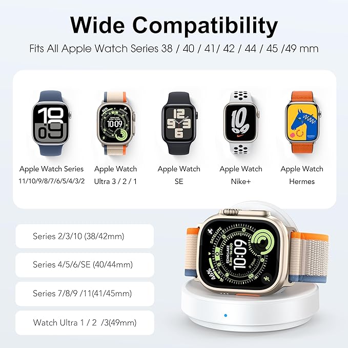 2026 Upgraded for Apple Watch Charger Magnetic Fast Charging Dock,Portable Wireless Charging Stand Compatible with iWatch Series Ultra/SE/11/10/9/8/7/6/5/4/3/2 Support Nightstand Mode-White