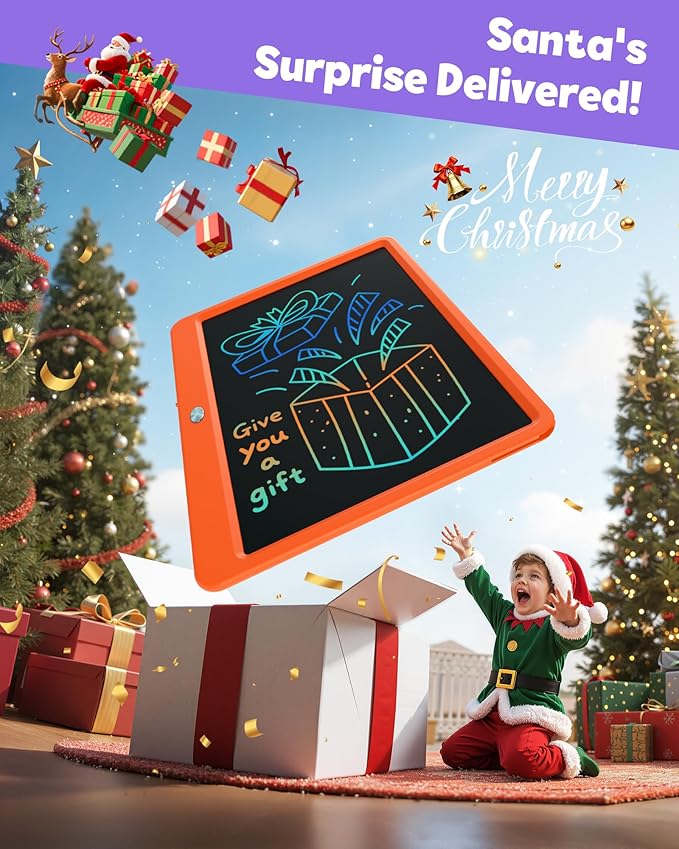 TEKFUN 12 Inch LCD Writing Tablet for Kids, Coloring Drawing Pad, Mess Free Doodle Board, Airplane Travel Toys for Boys and Toddlers, Road Trip Essentials, Gifts for 3-8 Year Old Girls (Orange)