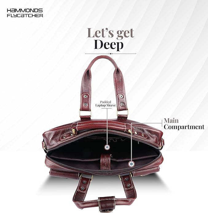 HAMMONDS FLYCATCHER Genuine Leather Laptop Bag for Men, Padded 15.6" Laptop Sleeve, Leather Messenger Bag for Men Briefcases