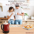 Mixpresso Red Small Electric Percolator Coffee Pot 4 Cup Stainless Steel - Coffee Percolator Electric with Keep Warm Function - Auto Shut-Off for Safe Daily Brewing