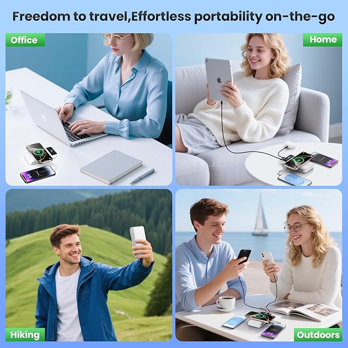 YHO Wireless Portable Charger 40800mAh for iPhone with Built-in Cables, 15W Wireless Charging USB C Power Bank,25W PD Fast Charging Travel Essential Battery Pack for iPhone 17/16/15,Android-White