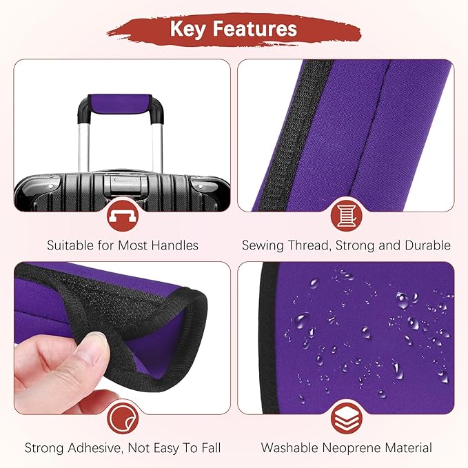 Luggage Handle Wrap [6PCS] - Neoprene Luggage Identifiers Use for Suitcases & Carry on & Travel Accessories - [Purple-6IN/15CM] Comfort Grip Handle Cover