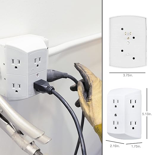 GE 6-Outlet Wall Extender White | Grounded | Spaced Outlets | UL Listed | Pack of 12