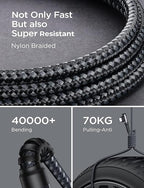 AINOPE USB to USB C Cable [2-Pack, 6.6ft] 3.1A Fast Charger Type C Right Angle, Resistant Nylon Braided C Type Charging Cable Compatible with Galaxy S10 S9 Plus S21, Note 10 9 LG, Type C Charger