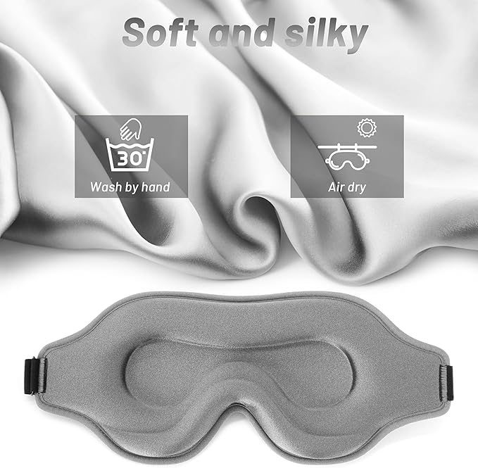 Sleep Eye Mask for Men Women, Sleeping Mask for Side Sleeper, Travel Blackout Night Blindfold Eye Shade Cover with Adjustable Strap (Grey)