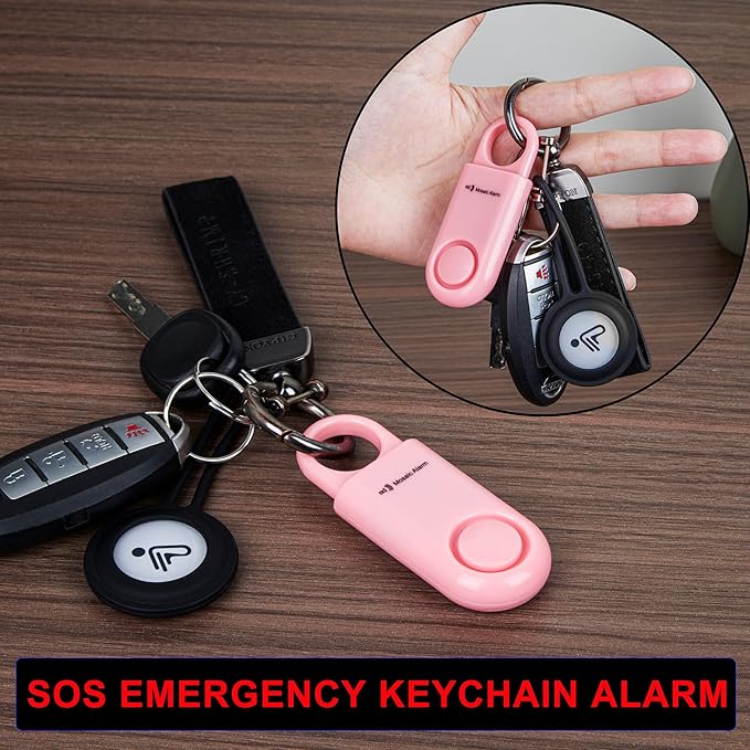 2 Pack Personal Safety Alarm 130db User-Replaceable Battery SOS Emergency Loud Sound Siren Keychain Alert for Women, College Students, Children, Night Runner, Hiking, Camp, Bear Alarm. Pink
