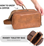 Elviros Travel Toiletry Bag Gift for Men，Mens Toiletries Bag Gifts Set Shaving Dopp Kit Water-resistant Bathroom Toiletries Organizer PU Leather Cosmetic Bags 2 Pack Brown