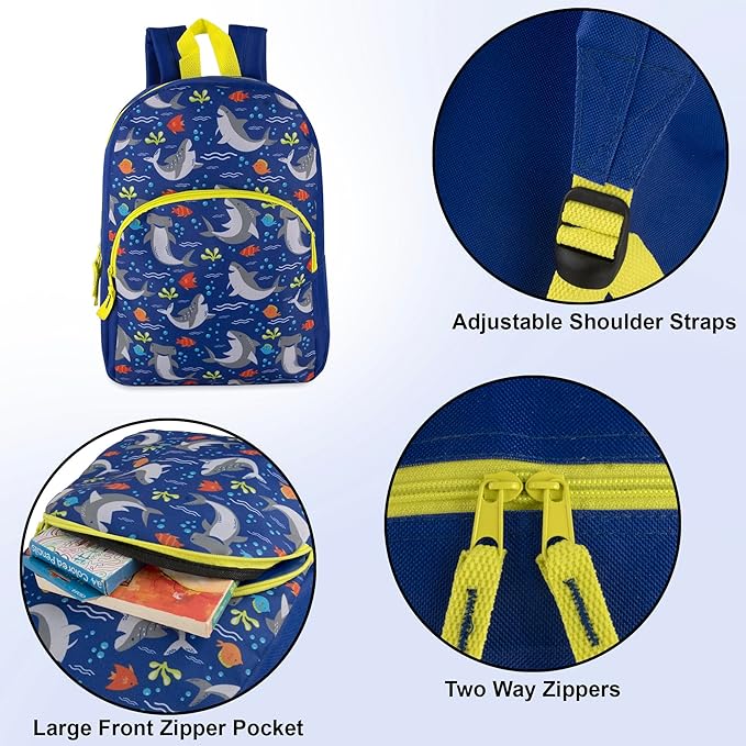 Trail maker 15 Inch Kids Backpacks for Boys & Girls | Preschool, Kindergarten, Elementary School Backpacks with Adjustable, Padded Straps (Seafaring Sharks)