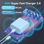 45W Super Fast Charger USB C Android Phone Type C Charger Fast Charging Block with 6.6FT Cord for Samsung Galaxy S26/S26 Ultra/S26+/S25 Ultra/S25/S24 Ultra/S24/S23 Ultra/S22/S21/S20/Note 10, Blue