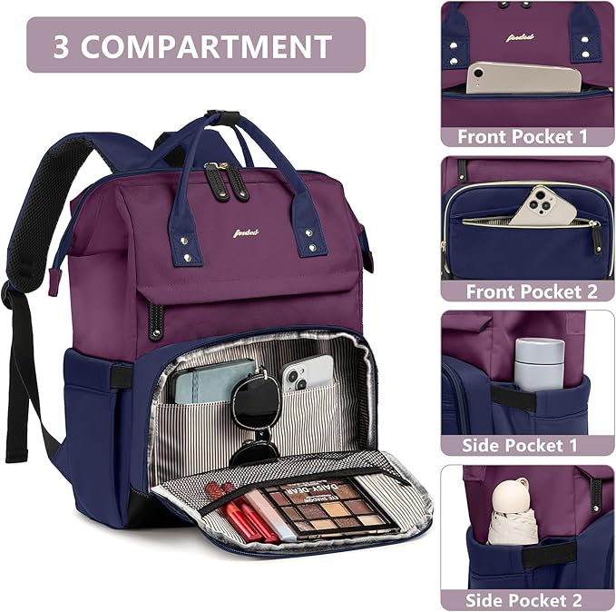 Laptop Backpack for Womem Work Bags: 15.6 Inch Travel BackPacks With USB Charging Port Anti Theft Fashion College BookBag Durable Back Pack Purse Bussiness Daypack for Nurse Teacher Purple Blue
