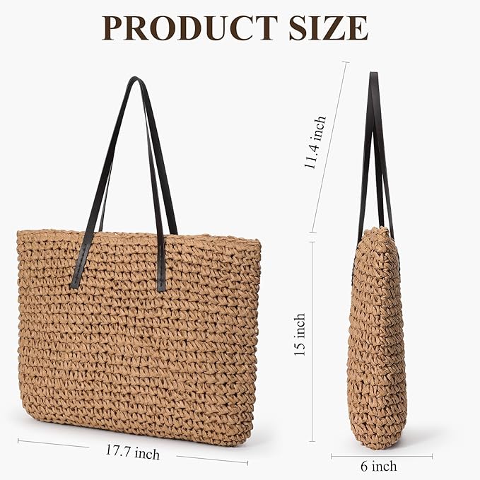 Trifabricy Beach Bags for Women, Large Beach Bag, Woven Straw Tote Bags Waterproof, Weaving Swim Shopping Travel Bag