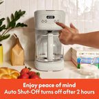 BELLA 12 Cup Programmable Coffee Maker, Reusable Dishwasher Safe Accessories, Easy LCD display, Auto Shutoff, 900 watt, Oatmilk
