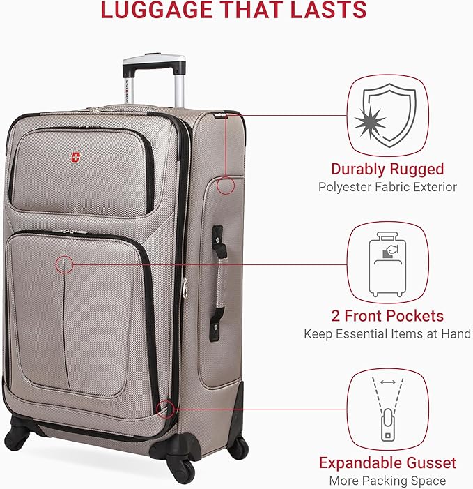 SwissGear Sion Softside Expandable Roller Luggage, Pewter, 3-Piece Set (21/25/29)