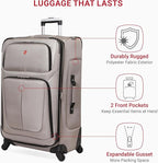 SWISSGEAR Sion Softside Expandable Spinner Luggage Durable Lightweight Travel Suitcase, Pewter, Checked-Large 29-Inch