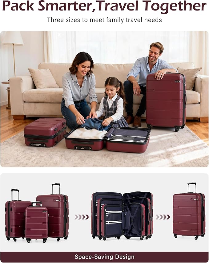 Coolife Medium Checked Luggage Hardside PC+ABS Suitcase with TSA Lock, Lightweight Rolling Carry On with Spinner Wheels(Radiant Pink, 24in)