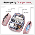 BOYATU Travel Makeup Bag Cosmetic Bags for Women: Large Capacity 3 Pcs Set Make up Bag with Compartments - Waterproof Vegan Leather Toiletry Organizer Bags with Handle (M-79Pink)