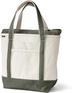 Lands' End Natural Zip Top Canvas Tote Bag Natural/dark Olive Green Medium Regular Handle