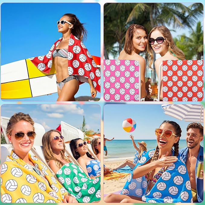 Peryiter 6 Pack Volleyball Coach Gift Large 28 x 59 Inch Beach Towel with Inspirational Card Thank You Gift for Teachers Graduation Season End of Year School Team Sports Lovers Summer Pool Party